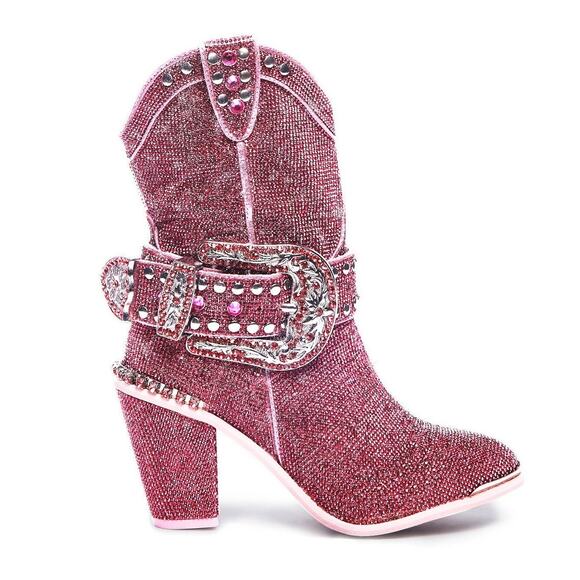 ClubEXX Sheriff Shine Cowboy Boots Pink Size 8 New In Box Rhinestones Bling - Picture 1 of 8